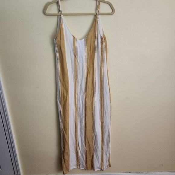 Thread & Supply Tan Ivory Striped Linen Blend Sleeveless Midi Maxi Dress Size S - Picture 2 of 9